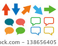 Arrow and speech bubble icon set - red, blue, orange, green - vector illustration material 138656405