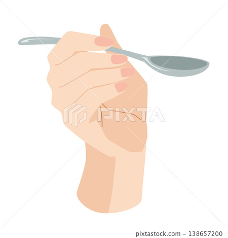 Illustration of a hand holding a spoon 138657200