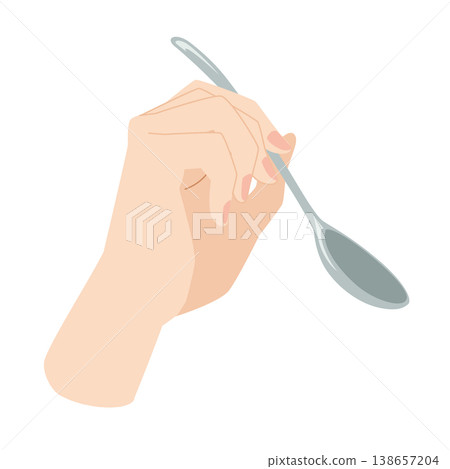 Illustration of a hand holding a spoon Illustration of a hand holding a spoon 138657204