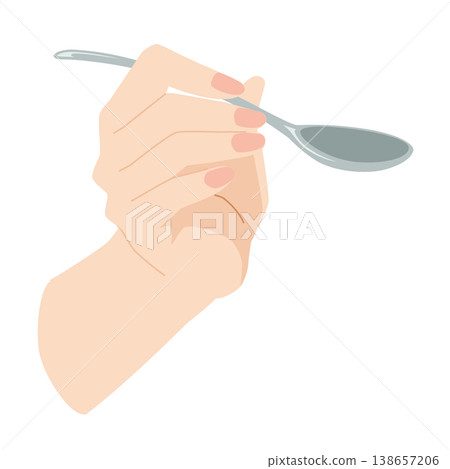 Illustration of a hand holding a spoon 138657206