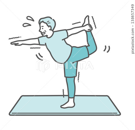 An illustration of a chubby senior man struggling to strike a dancer's pose. An illustration of a chubby senior man struggling to strike a dancer's pose. 138657349