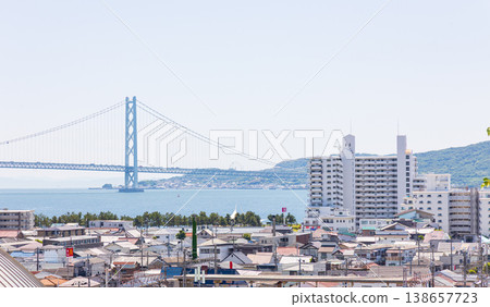 Akashi Kaikyo Bridge and the cityscape of Akashi Akashi Kaikyo Bridge and the cityscape of Akashi 138657723
