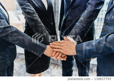 Circle formation, hands clasped together, business image Circle formation, hands clasped together, business image 138657745