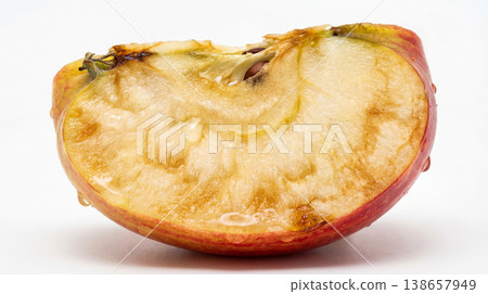 Rotten apple slice with mold and decay unhealthy disgusting foodstuff decaying decomposition bacterial diseased unappetizing discarded inedible negative background isolated nutrition Rotten apple slice with mold and decay unhealthy disgusting foodstuff decaying decomposition bacterial diseased unappetizing discarded inedible negative background isolated nutrition 138657949