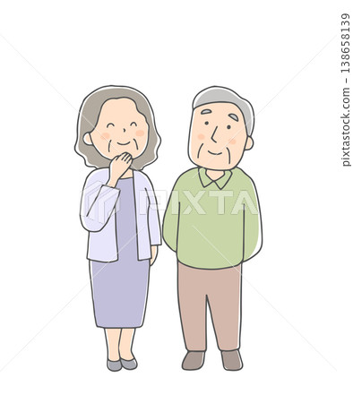 一對老年夫婦抬頭微笑 一對老年夫婦抬頭微笑 138658139