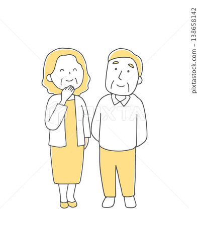 一對老年夫婦抬頭微笑 一對老年夫婦抬頭微笑 138658142