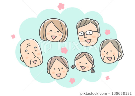 A smiling three-generation family face icon A smiling three-generation family face icon 138658151