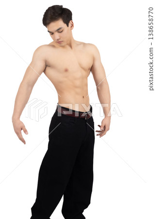 Strong man with bare chest looking at camera Strong man with bare chest looking at camera 138658770