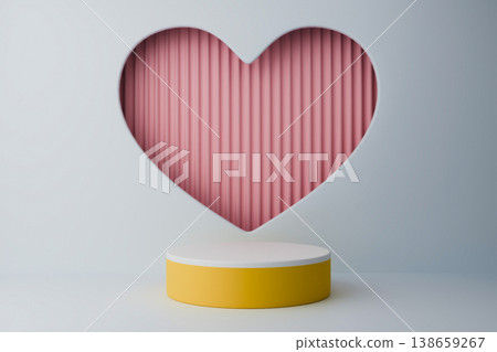 Pink heart shaped wall with podium for romantic product display Pink heart shaped wall with podium for romantic product display 138659267