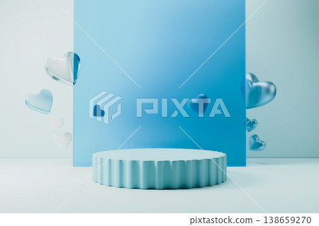 Light blue podium with blue hearts for soft product presentation Light blue podium with blue hearts for soft product presentation 138659270