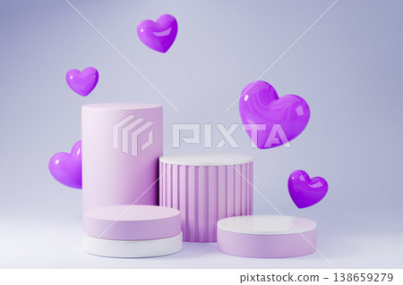 White and purple product podium with floating pink hearts White and purple product podium with floating pink hearts 138659279