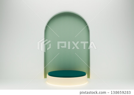 Emerald green arched display shelf with a black base 138659283