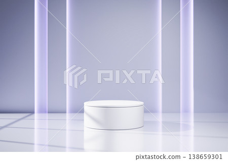 Futuristic product podium with glowing blue vertical light bars Futuristic product podium with glowing blue vertical light bars 138659301
