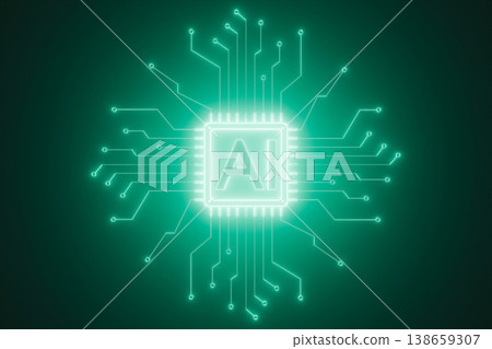 Green artificial intelligence cpu with glowing digital circuits 138659307