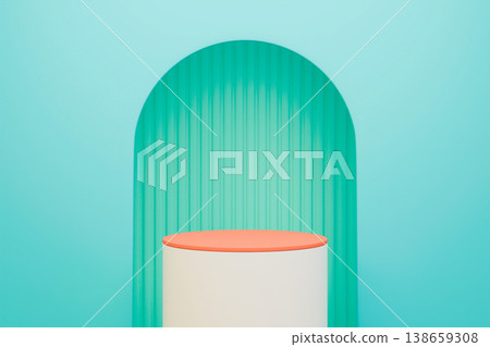 Teal blue arch background with a white round podium Teal blue arch background with a white round podium 138659308