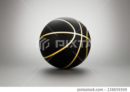Black basketball ball with gold stripes on dark background Black basketball ball with gold stripes on dark background 138659309