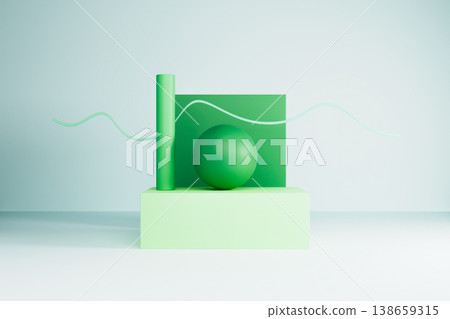 Green geometric product stage with abstract sphere and wave line 138659315