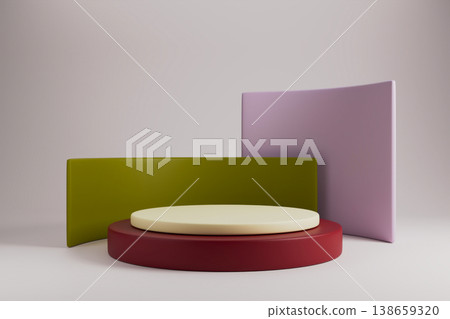 Creative product display with green and purple geometric shapes 138659320