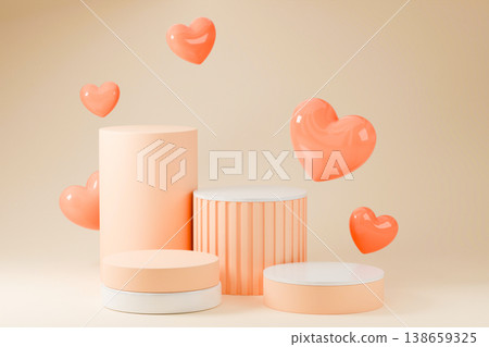 White and orange product podium with floating peach hearts White and orange product podium with floating peach hearts 138659325