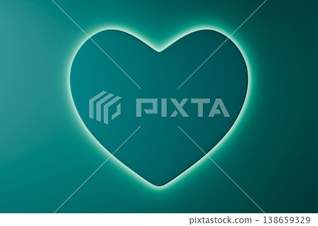 Glowing neon cyan heart frame on dark studio background 138659329