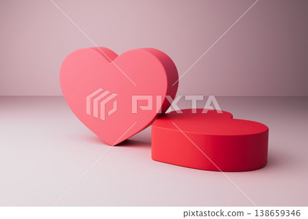Red heart shaped podium standing in a pink studio space Red heart shaped podium standing in a pink studio space 138659346