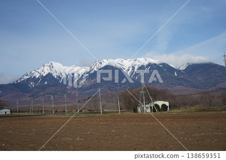 雪融化前後,從野邊山遠眺八嶽山脈。 雪融化前後,從野邊山遠眺八嶽山脈。 138659351
