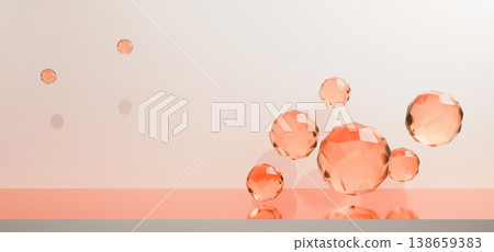Transparent orange glass spheres on a minimalist beige background Transparent orange glass spheres on a minimalist beige background 138659383
