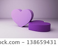 Large purple heart with cylindrical podium in minimalist studio 138659431