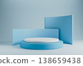 Modern blue product podium with curved geometric background 138659438