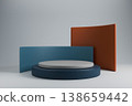 Abstract geometric scene with blue and orange product podium 138659442