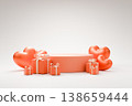 Red gift boxes and hearts on a white podium stage for holiday 138659444