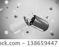 Black and white medicine capsule breaking into particles 138659447