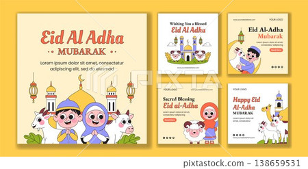 Happy Eid Al Adha Flat Cartoon Hand Drawn Social Media Post Background Illustration Happy Eid Al Adha Flat Cartoon Hand Drawn Social Media Post Background Illustration 138659531