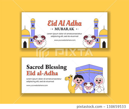 Happy Eid Al Adha Social Media Banner Flat Cartoon Hand Drawn Illustration 138659533