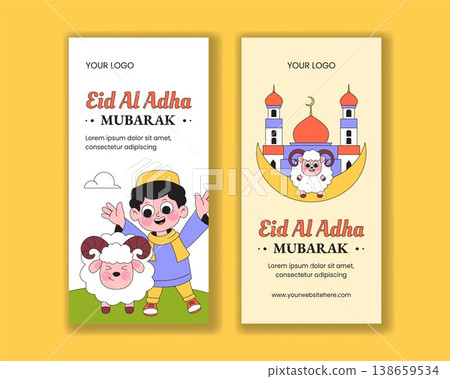 Social Media Vertical Banner Flat Cartoon Hand Drawn Happy Eid Al Adha Background 138659534