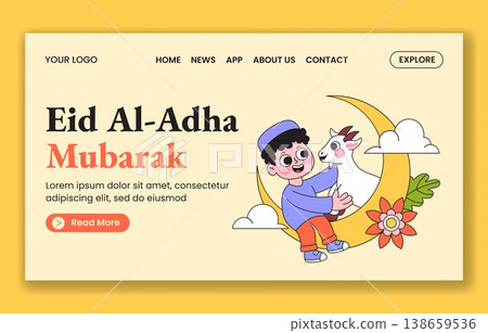 Happy Eid Al Adha Social Media Landing Page Flat Cartoon Hand Drawn Template Happy Eid Al Adha Social Media Landing Page Flat Cartoon Hand Drawn Template 138659536