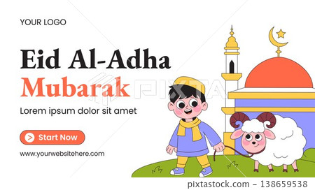 Happy Eid Al Adha Social Media Thumbnail Flat Cartoon Hand Drawn Background Happy Eid Al Adha Social Media Thumbnail Flat Cartoon Hand Drawn Background 138659538