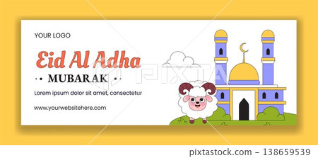 Flat Cartoon Hand Drawn Social Media Cover Happy Eid Al Adha Background 138659539