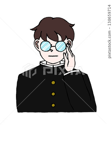 Male student, uniform, glasses, serious, meticulous, honor student, bust-up illustration Male student, uniform, glasses, serious, meticulous, honor student, bust-up illustration 138659714