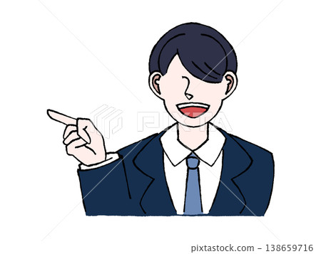 Male student in uniform, pointing, facing left, bust-up illustration. 138659716
