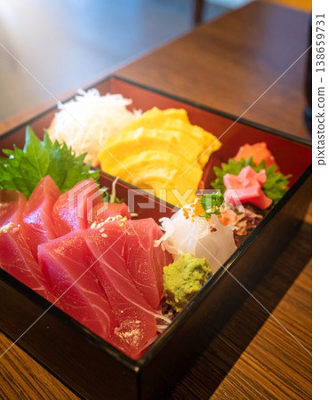 Japanese shasimi bento set on the wooden table Japanese shasimi bento set on the wooden table 138659731
