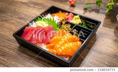 Japanese shasimi bento set on the wooden table Japanese shasimi bento set on the wooden table 138659733