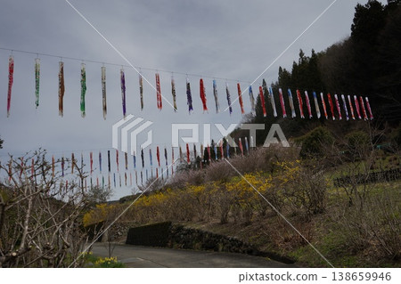 Preparations for displaying carp streamers are underway at Michi-no-Eki Minami Kiyosato. 138659946