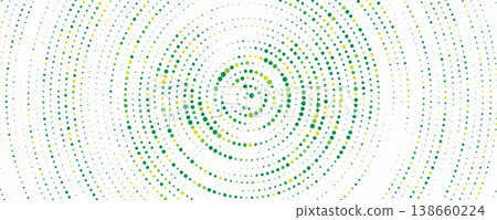 Spring green radial pattern background. Abstract fresh dotted concentric circle wallpaper. Circular halftone dots comic texture backdrop. Vector summer green cartoon pop art overlay 138660224