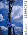 A utility pole with a sign and the sky 138660321