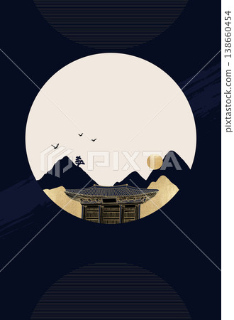 New Chinese style landscape architecture traditional artistic conception art illustration New Chinese style landscape architecture traditional artistic conception art illustration 138660454