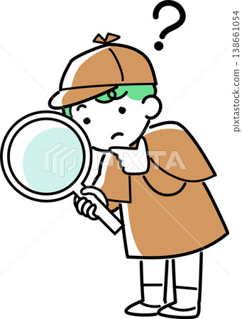 A detective boy investigates with a magnifying glass. 138661054