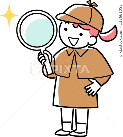 A detective girl investigating with a magnifying glass. 138661055