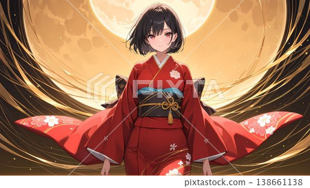 Illustration of a woman wearing a red kimono 138661138