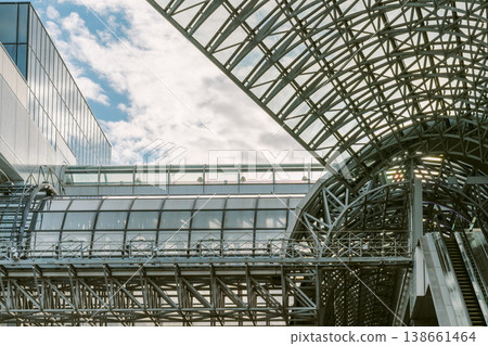 Kyoto Station's modern architecture with glass and steel skywalks and escalators Kyoto Station's modern architecture with glass and steel skywalks and escalators 138661464